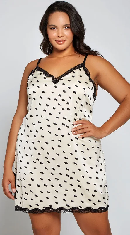 Elegant French Lace Lingerie for Women Plus Size After The Music Dots Satin Nightgown