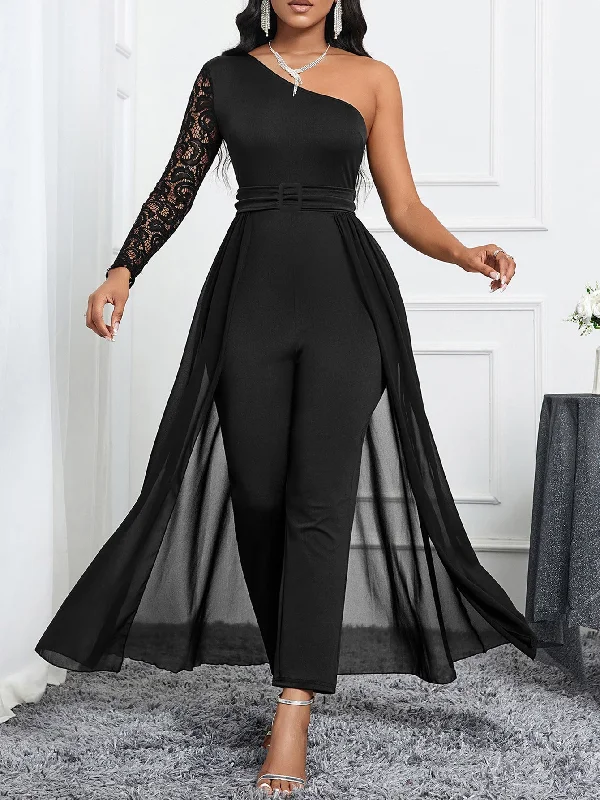 Women's Tummy Control Lingerie One-shoulder sleeve sxy slim jumpsuit