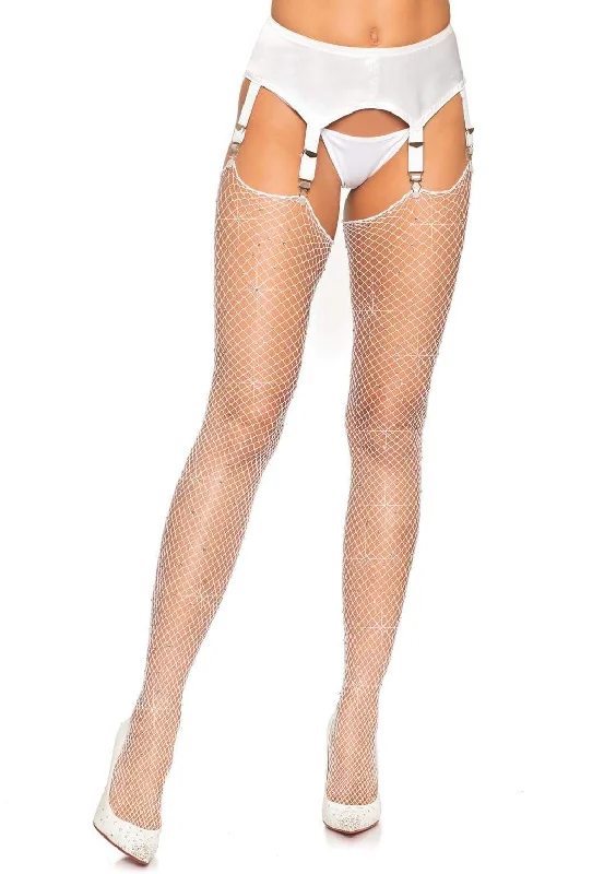 Party stockings for a night outRhinestone Fishnet Stockings - One Size - White