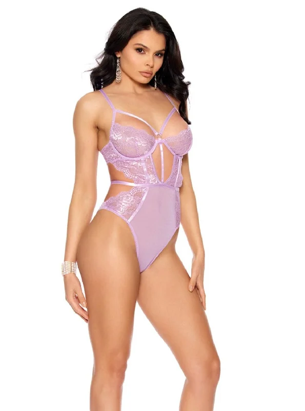 Women's High Waist Lingerie Bodysuits Elegant Moments 77181 – 77181X  Lace and mesh slip on teddy, underwire cups