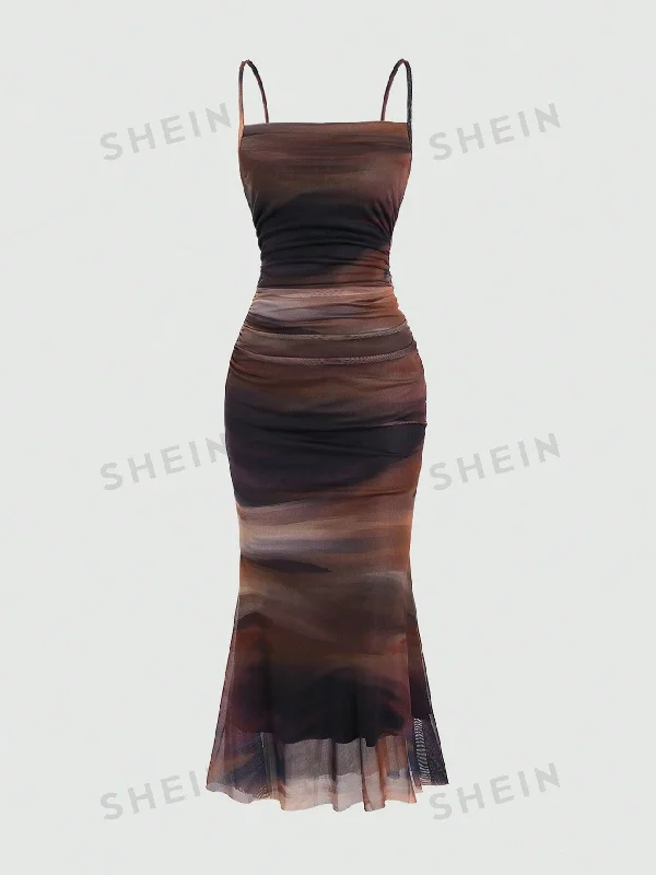 Silk sexy dresses for a luxurious and smooth feelMOD Summer Tie Dye Ombre Mesh Pleated Empire Waist Mermaid Hem Cami Dress