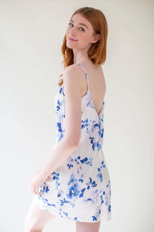 Mesh - paneled sexy dresses for a hint of skinBotanical love Bias cut slip dress in blue floral
