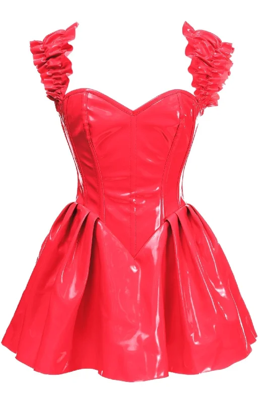 Denim - inspired sexy dresses for a casual - yet - sexy vibeLuxurious Steel-Boned Glossy Red Vinyl Corset Dress
