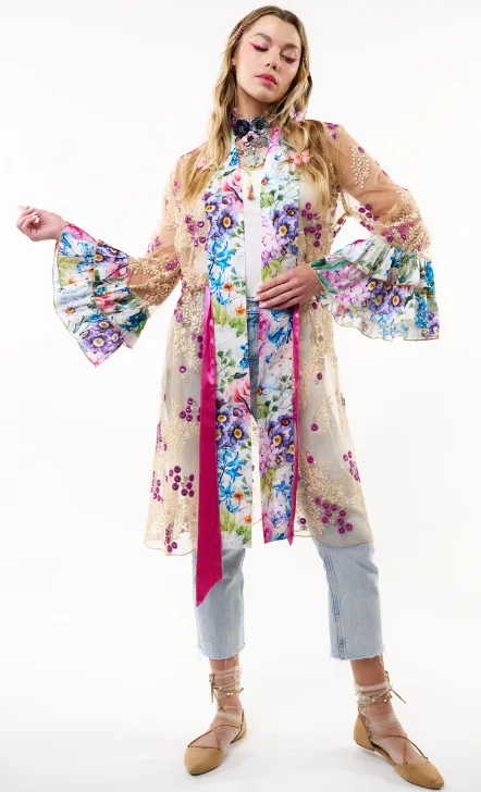 Women's Lingerie with Modern PrintsARATTA IBIZA EMBELLISHED MESH KIMONO