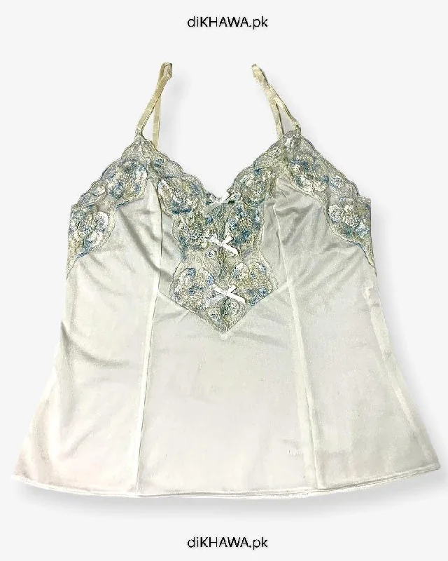 High - necked sexy dresses with a low - back detailImported Stocklot Branded Cotton Nightwear Women Floral Lace Short Mini Nightdress Nighties
