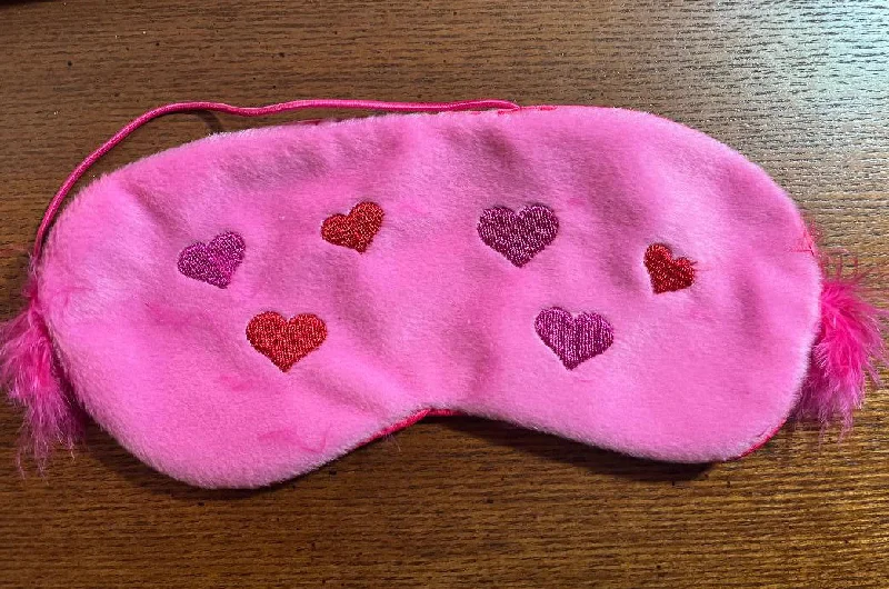 Luxury Lingerie for Special Occasions Shirley of Hollywood Valentine Hearts Sleep Mask satin back with feathers