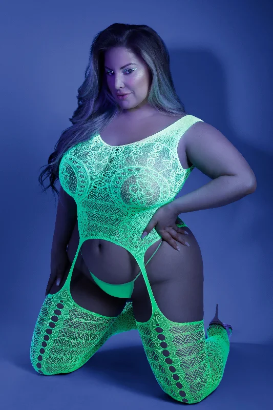 Silk stockings for a luxurious feelSupersonic Mosaic Bodystocking - Queen - Neon  Green
