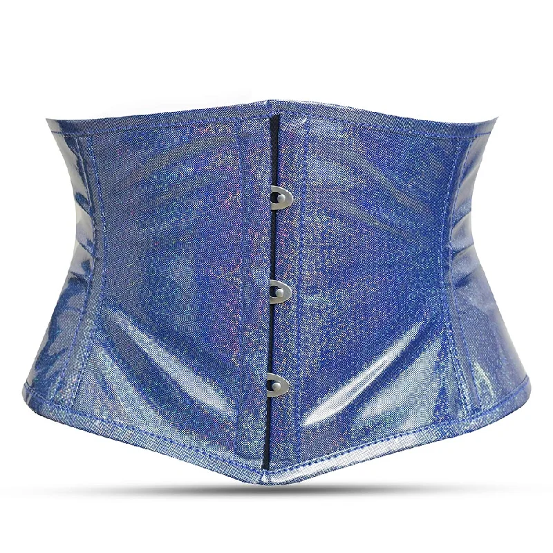 Gothic - inspired bustiers featuring dark colors and studsShort Torso Light Blue Shiny corset -  Waist cincher