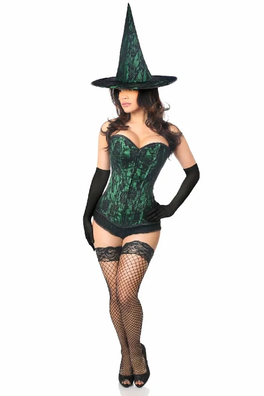 Cute Maid Cosplay Lingerie for WomenSexy Three Piece Spellbound Green Lace Witch Corset Costume