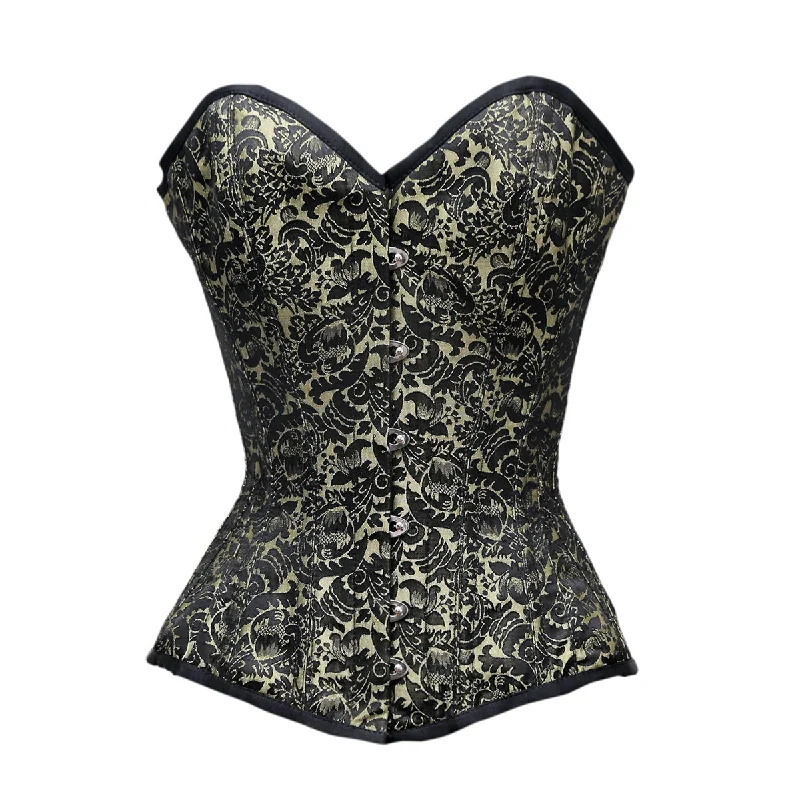 Brocade bustiers with a rich and textured appearanceJohanne Black Gold Brocade Overbust Corset