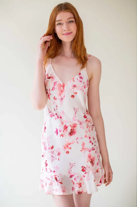 Chiffon sexy dresses for a flowy and elegant appearanceBotanical love Flounce Bias cut slip dress in Pink floral