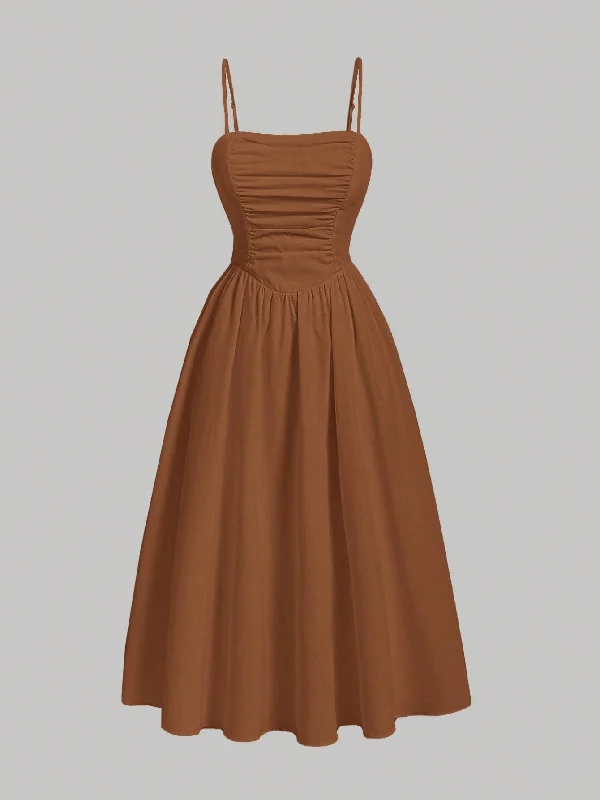 Mesh - paneled sexy dresses for a hint of skinMOD Solid Ruched Cami Dress