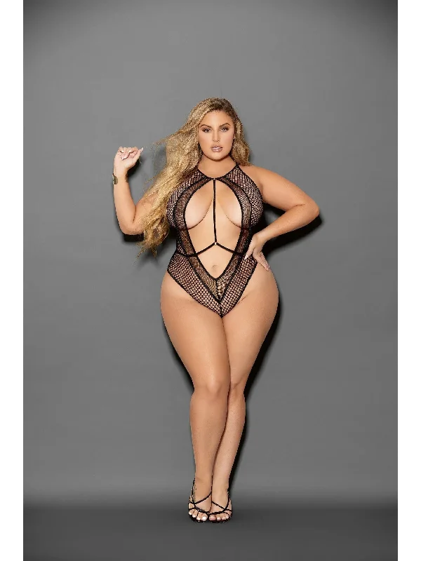 Designer Lingerie Sets for Women Escante 33474X Euphoria fetish fishnet teddy, Black. Queen Size