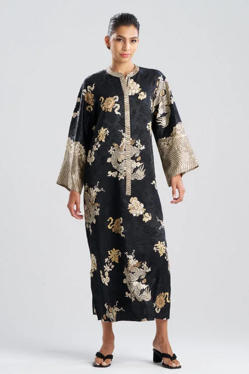 Women's Lingerie with Matching Robes Imperial Dragon Jacquard Zip Caftan