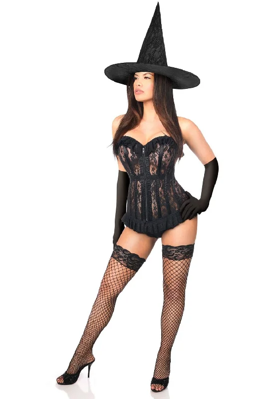 Women's Cosplay Lingerie with AccessoriesSexy Three Piece Sheer Lace Witch Corset Costume