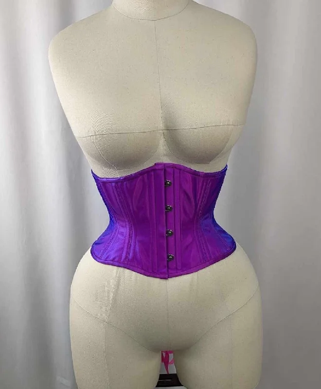 Cotton - blend bustiers for breathabilityFuschia and Blue Warp Satin Steel Boned Waspie Underbust Corset