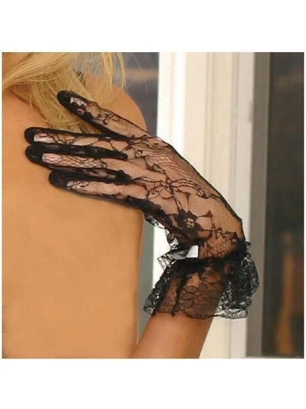 Sexy Lingerie for Women with Stockings Elegant Moments 1260B Lace wrist length gloves with ruffle trim
