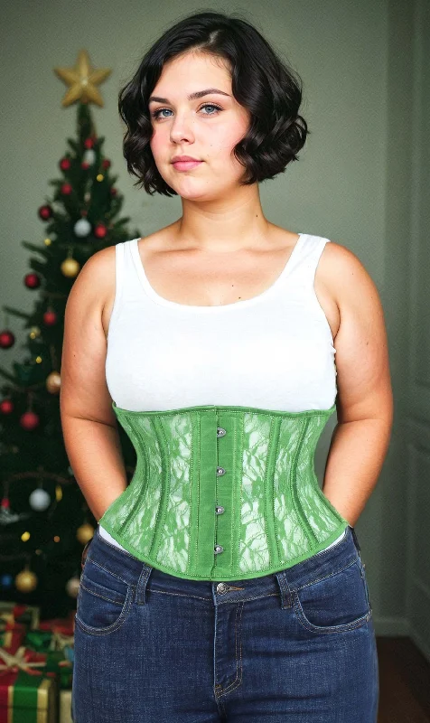 Sports - influenced bustiers with mesh panelsUnderbust Plus Size Green Mesh with Lace Waspie Corset Sports - influenced bustiers with mesh panelsUnderbust Plus Size Green Mesh with Lace Waspie Corset