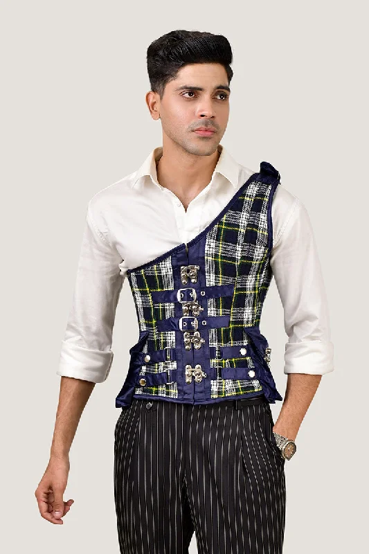 Hypoallergenic bustiers for sensitive skinNavy Blue Tartan Corset with Shoulder Strap