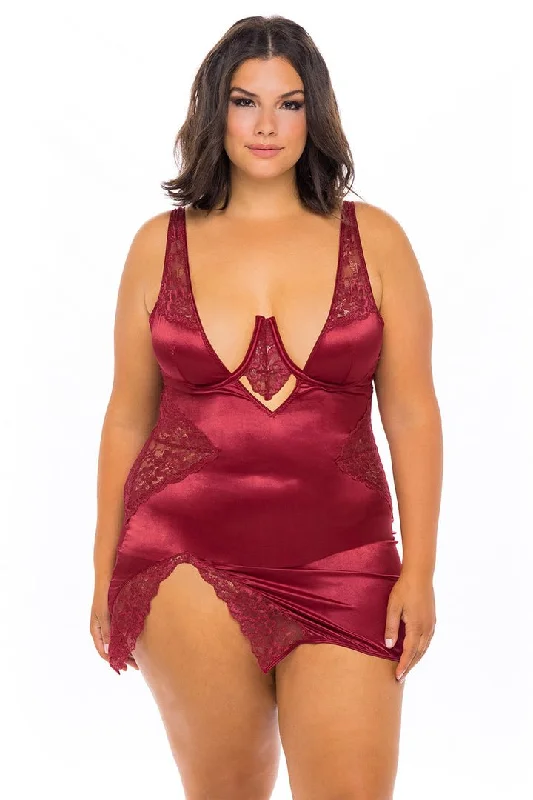 Mesh - paneled sexy dresses for a hint of skinCurvy Allegra Satin and Lace Babydoll Dress