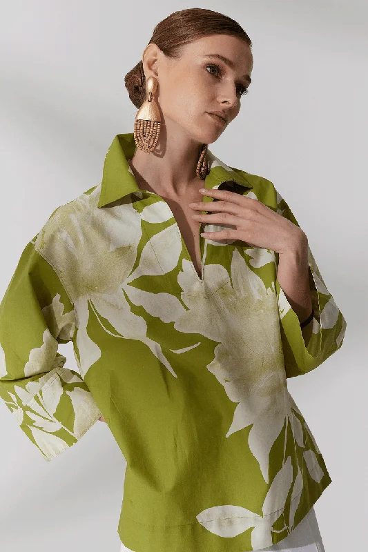 Sexy Lingerie for Women with Stockings Andora Printed Cotton Poplin Kimono Wrap Shirt