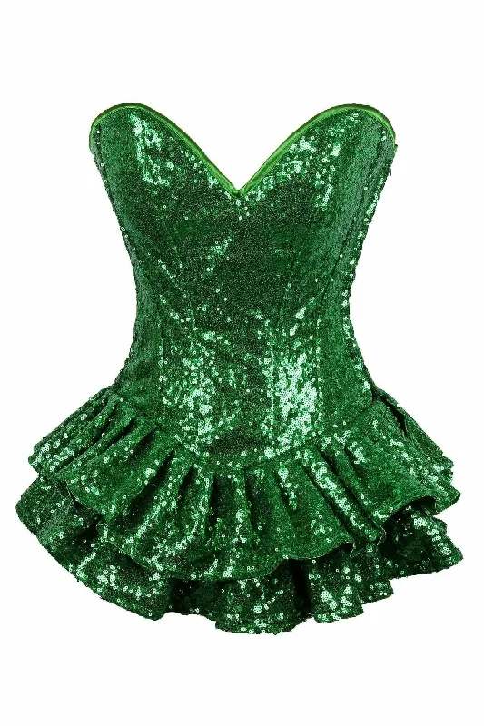 Silver - sequined sexy dresses for a futuristic feelDeluxe Green Sequin Steel Boned Mini Corset Dress