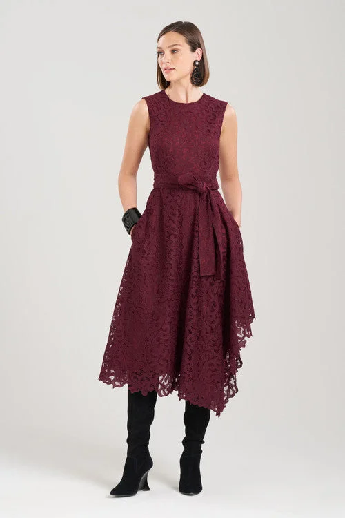 Leather - look sexy dresses for an edgy styleScroll Lace Asymmetric Belted Dress