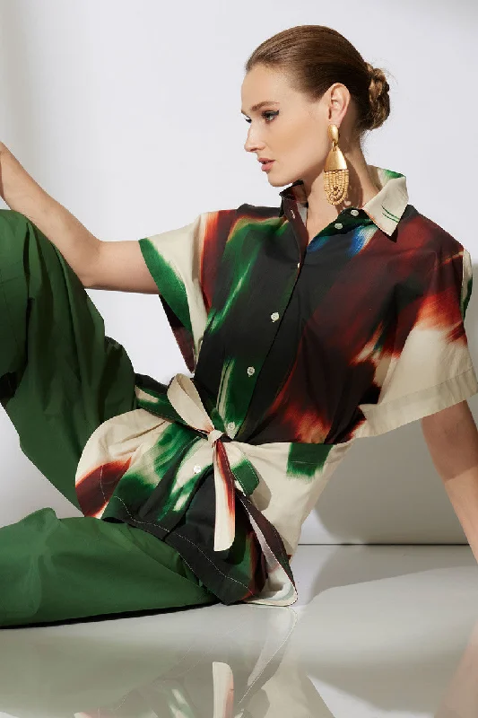 Women's Tummy Control Lingerie Amalfi Printed Cotton Poplin Kimono Wrap Shirt