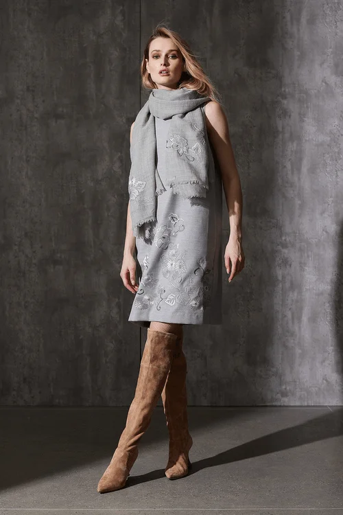 Ruched sexy dresses to accentuate curvesFelt Embroidered Shift Dress