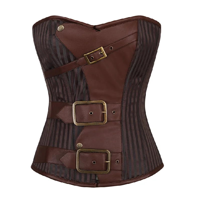 Bohemian - style corsets with tassels and embroideryShivley Coffee Brown Stripe Brocade Steampunk Corset