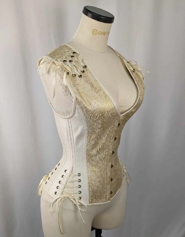 Striped corsets for a preppy and nautical vibeIvory and Gold Brocade Androgynous Low Curve Corset Vest