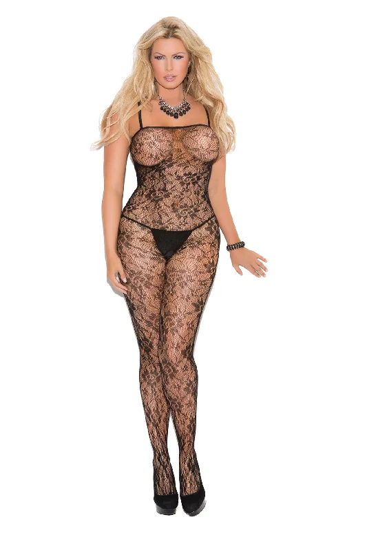 Thigh - high stockings with a lace garter beltRose Lace Bodystocking With Open Crotch - Queen Size - Black