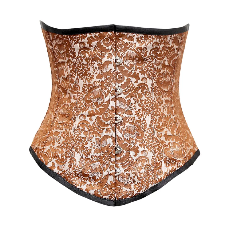 Vintage - style women's bustiers with lace and bowsGinette Brown Silver Brocade Underbust Corset