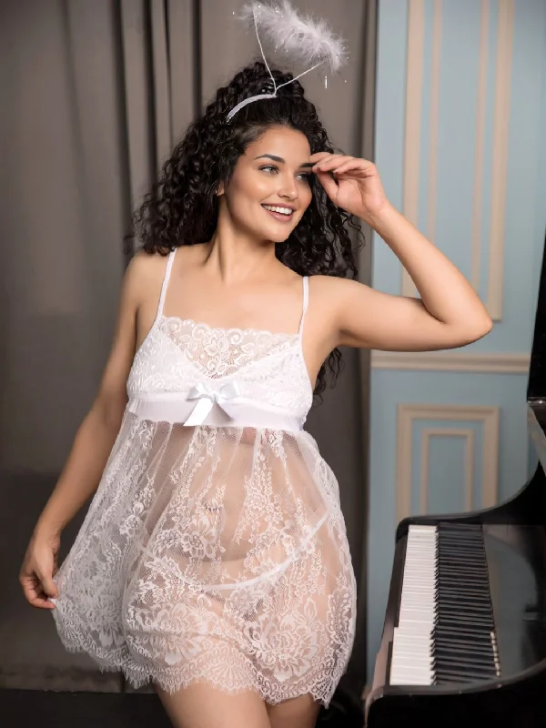 Fringe - trimmed sexy dresses for a 1920s - inspired lookBabydoll Lacy Fairy Tale Dress - White