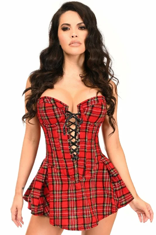 Ruffled sexy dresses for a playful lookDeluxe Red Plaid Steel Boned Corset Dress