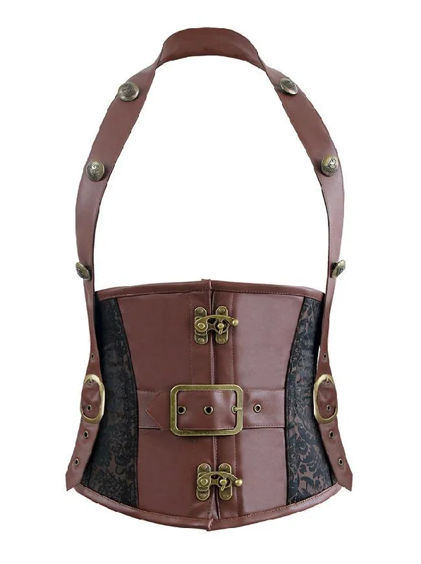 Multicolored bustiers with a vibrant and playful designZampa Steampunk Retro Brown Brocade Halter Underbust Corset