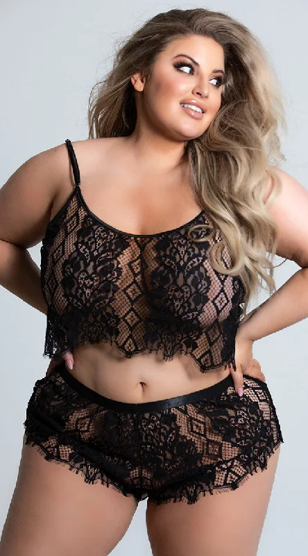 Women's Everyday Wear Lingerie Plus Size Charlene Geometric Lace Lounge Set
