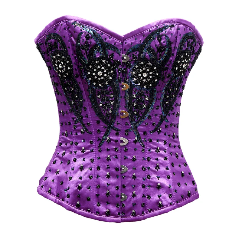 Breathable corsets for all - day wearGrentz Purple Satin Embroidery Overbust Corset