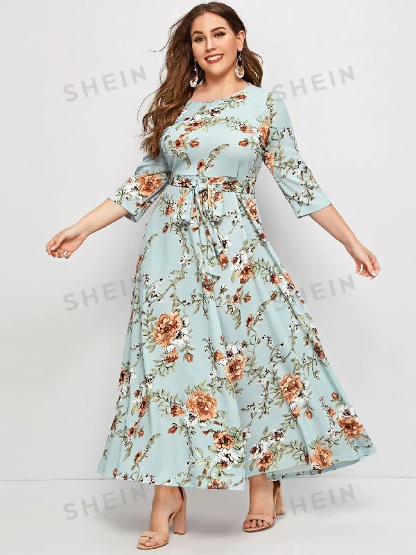 Black sexy dresses for a classic and sophisticated lookSHEIN Clasi Plus Floral Print Self Belted Dress