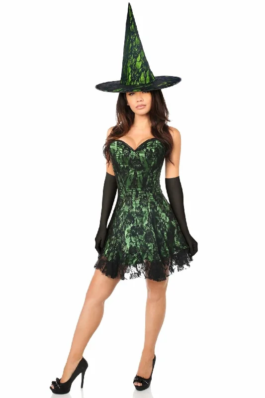 Women's Fantasy Lingerie for Cosplay EventsSexy Three Piece Green Lace Corset Dress Costume
