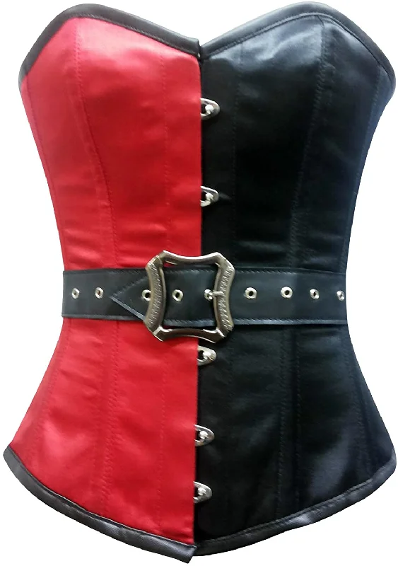 Lace - covered corsets for a feminine touchTraore Red & Black Satin Steampunk Overbust Corset With Belt