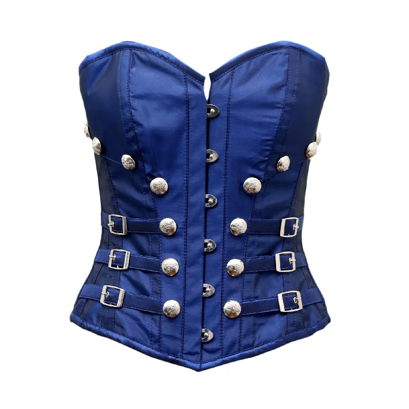 Gothic - inspired bustiers featuring dark colors and studsDebouf Blue Taffeta Overbust Corset