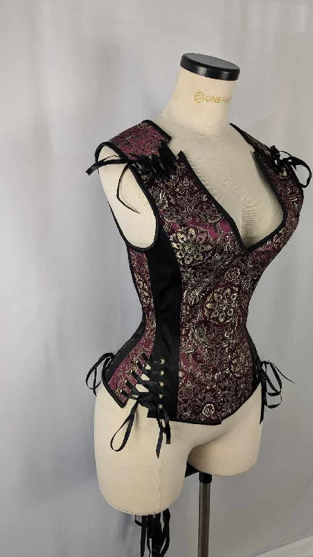 Moisture - wicking corsets for active lifestylesMaroon Gold and Black Brocade Androgynous Low Curve Corset Vest