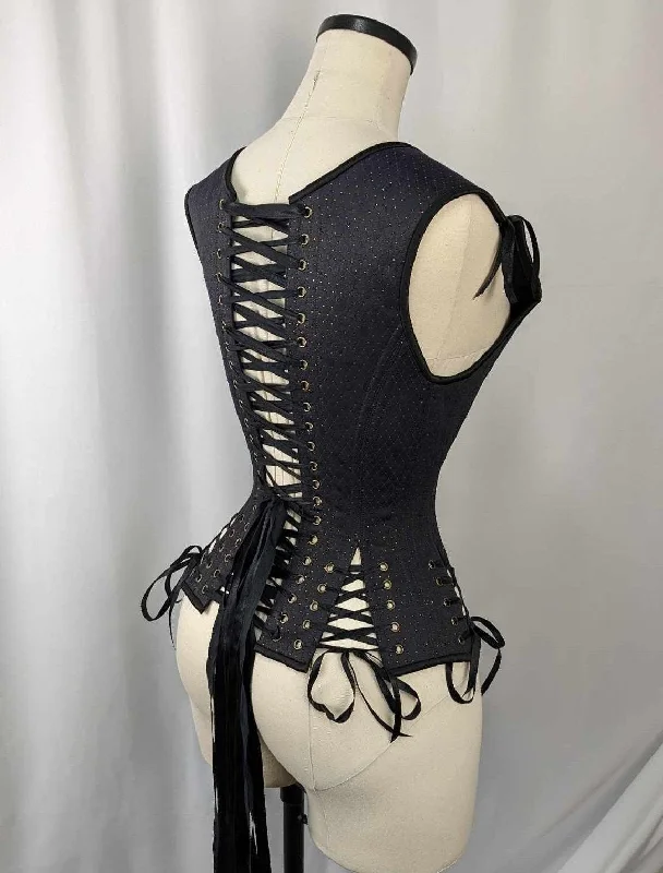 Bohemian - style corsets with tassels and embroideryNavy, Black, and Gold Androgynous Low Curve Corset Vest