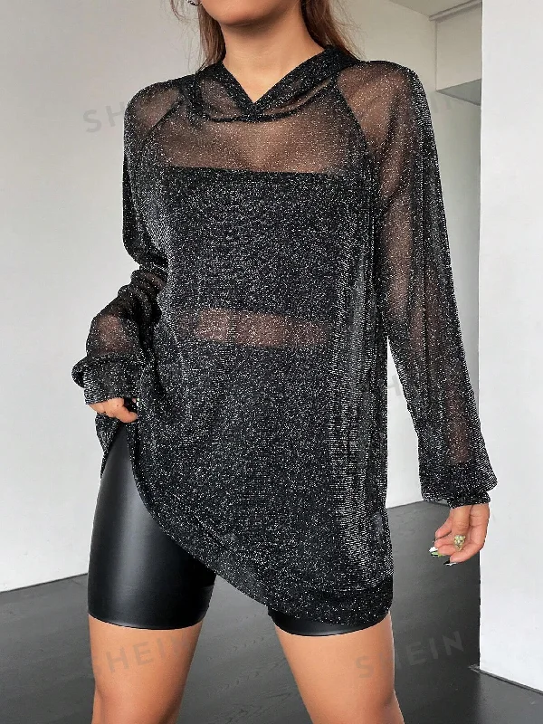Velvet sexy dresses for a plush and warm lookEZwear Women's Hooded Mesh See-through Dress
