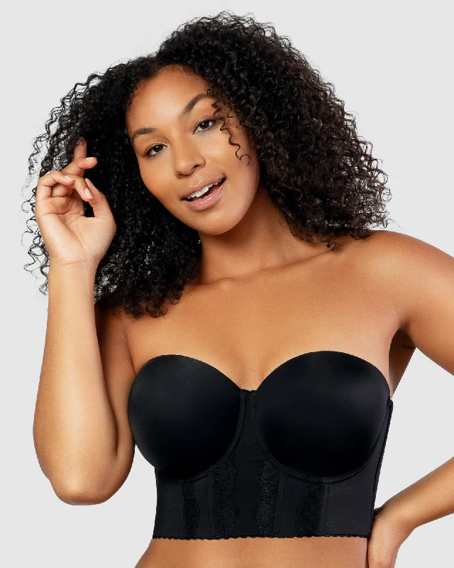 Women's convertible bras with multiple strap optionsElissa Seamless Padded Longline Strapless Bra-Black-P50116 Women's convertible bras with multiple strap optionsElissa Seamless Padded Longline Strapless Bra-Black-P50116