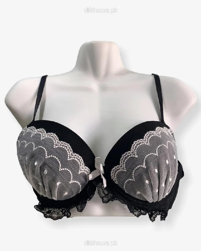 Women's black bras for a classic lookImported Stocklot Branded  Net Pushup Bra - Underwired Bra  -Non Padded Bra - Pack of 2