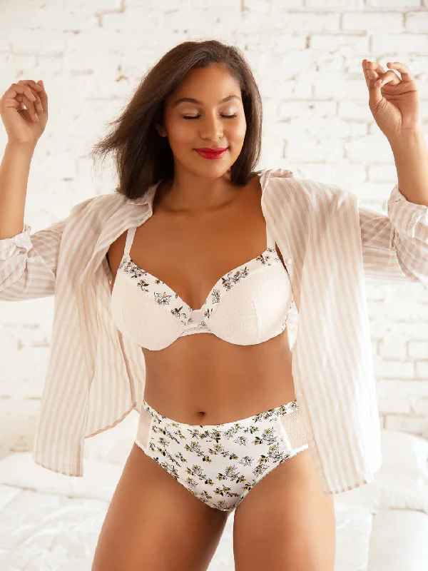 Women's bras made of soft cotton fabricIvy contour bra - Pearl White w Floral Print - P5831