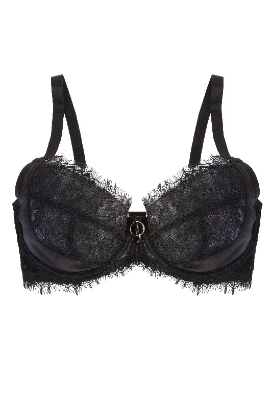 Women's bras using a bamboo fiber liningMae Black Satin and Lace DD/E-K Bra