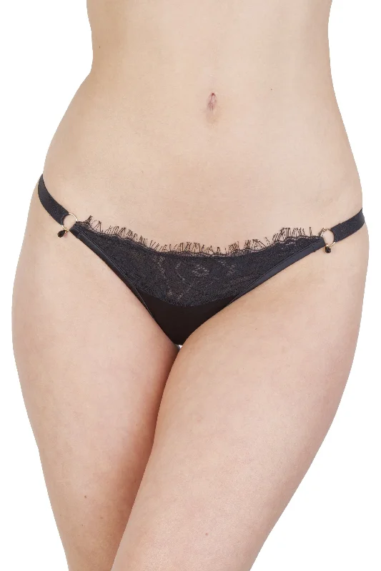 Women's bras featuring a microfiber materialMae Black Satin and Lace Thong